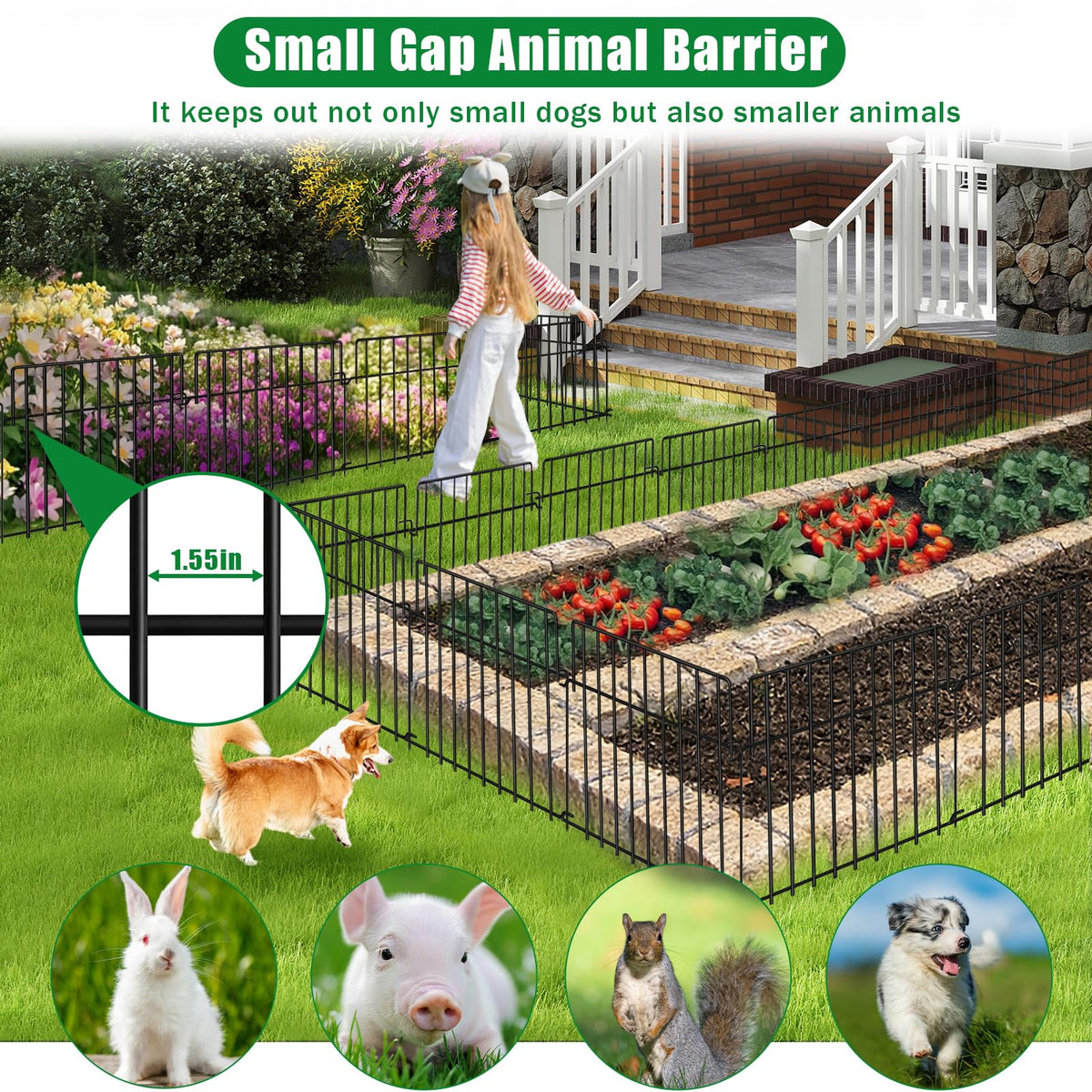 KYATE fence with 1.55-inch gaps deterring small pets from passing
