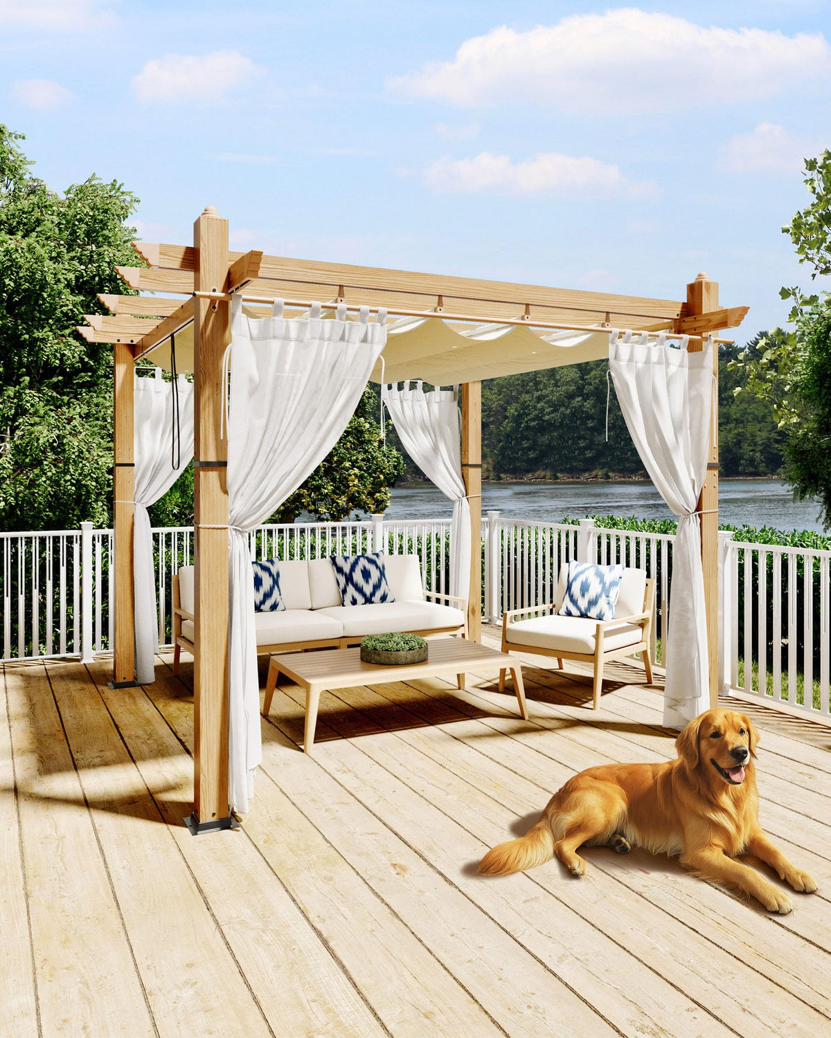 KYBOLT 10x10 ft pergola with retractable canopy for shaded outdoor lounging