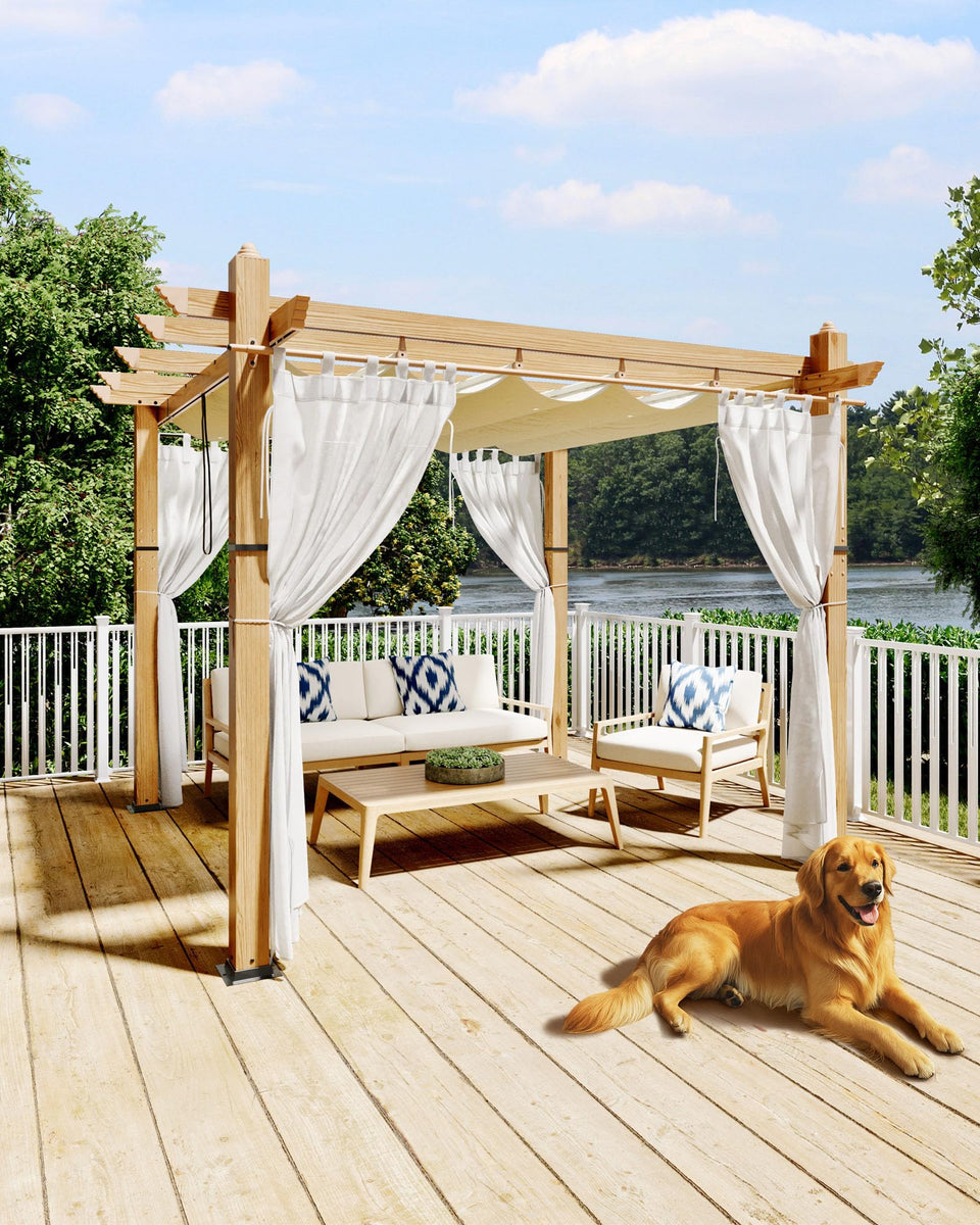 KYBOLT 10x10 ft pergola with retractable canopy for shaded outdoor lounging