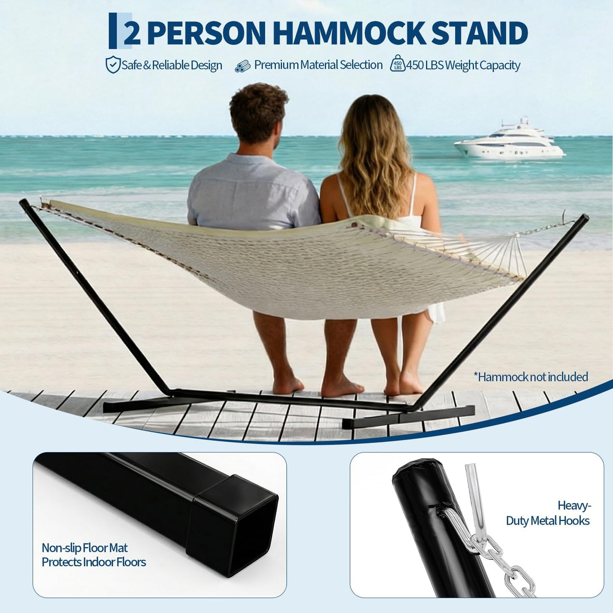 KYBOLT heavy-duty steel frame supports two adults comfortably