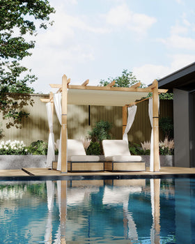 KYBOLT wood-grain pillar pergola adds natural charm to modern backyard