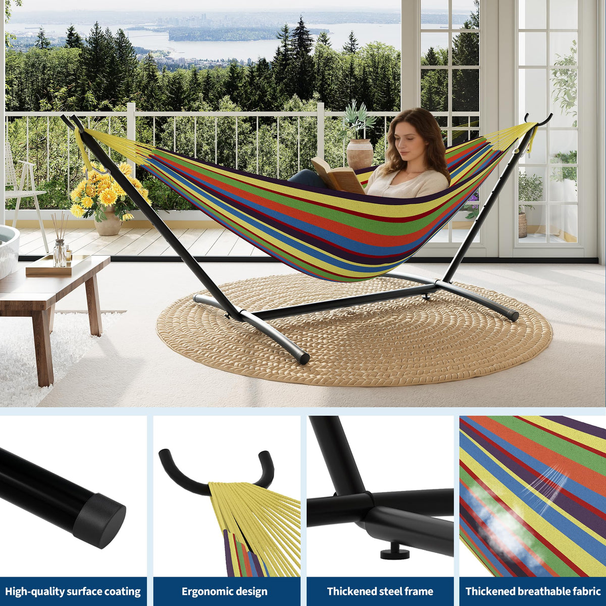 KYBOLT soft cotton-polyester hammock bed delivers breathable comfort for long lounging.