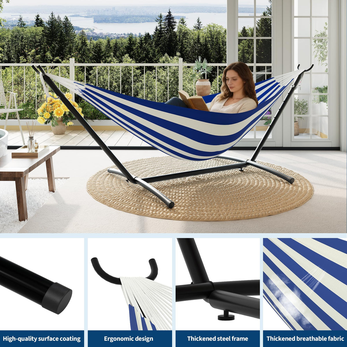 KYBOLT spacious hammock bed invites reading or napping in cozy shade.
