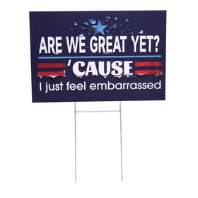 KYLARA 18x12 inch sign fits typical yard spaces with strong impact.