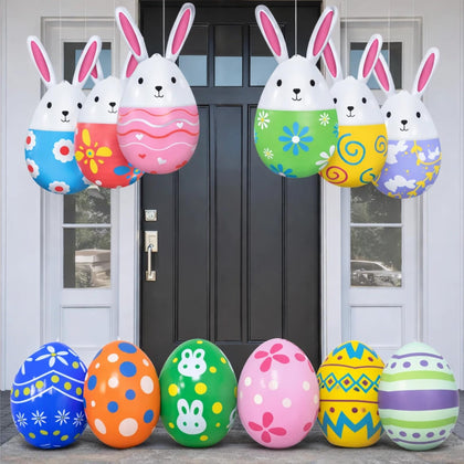 KYRGEU inflatable Easter egg bunny-hybrid front door display boosts curb appeal.