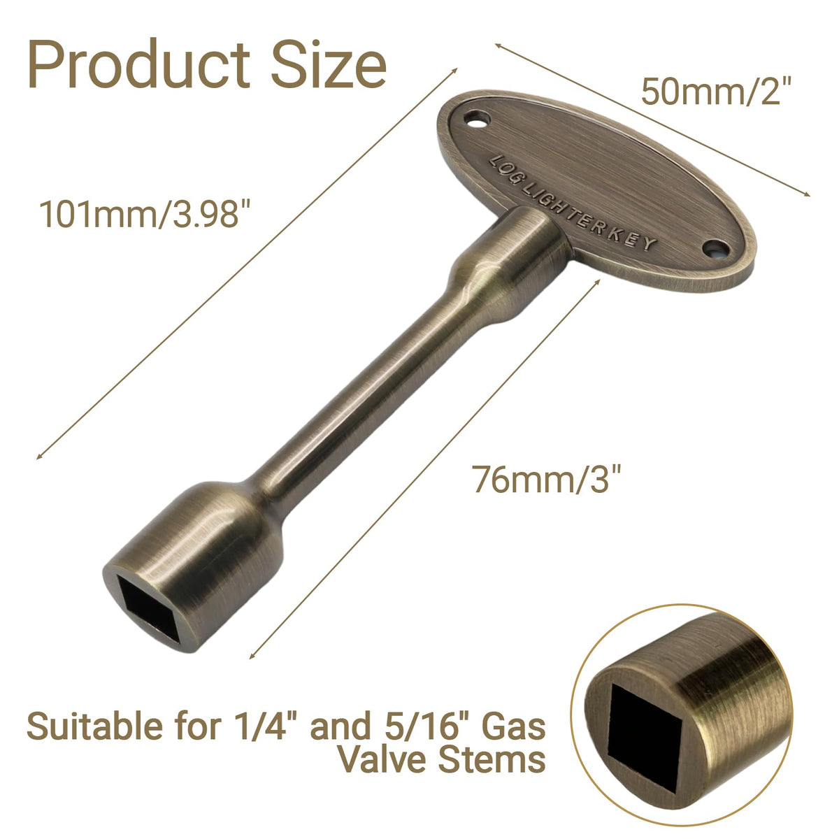 Kyuionty universal gas valve key fits 1/4 and 5/16 inch stems for versatility.