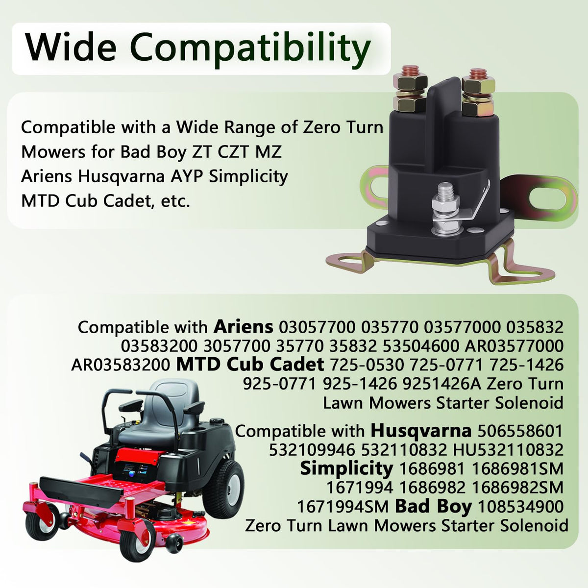 KZDAZ 12V replacement solenoid fits many zero-turn mowers.