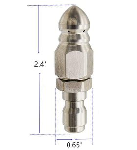 KZPA sewer jet nozzle with side holes at 30-degree spray for debris clearing.