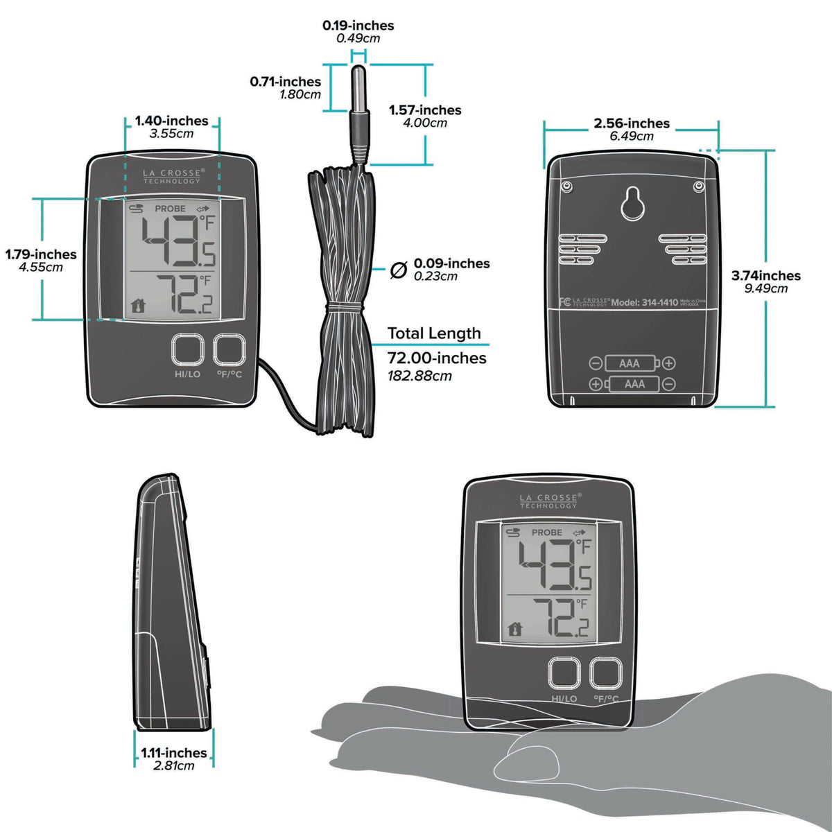 La Crosse 314-1410 battery-powered unit is portable and flexible.