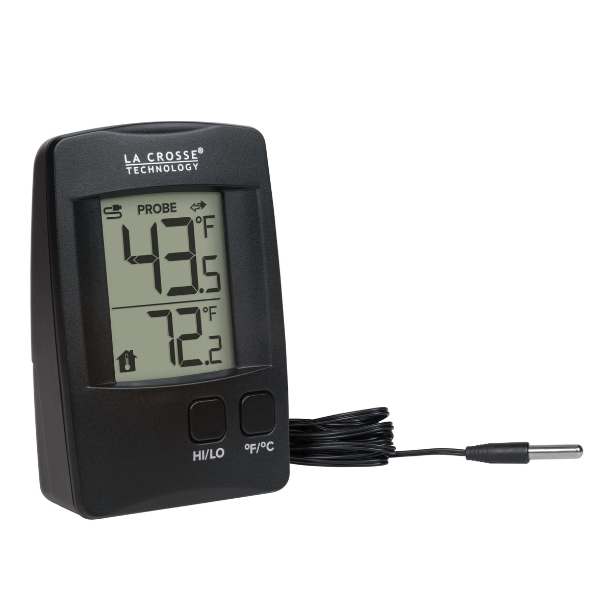 La Crosse 314-1410 wired probe extends six feet for hard-to-reach spaces.