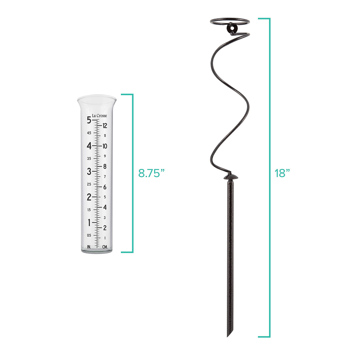 La Crosse 5-inch capacity glass tube for extended rainfall collection.