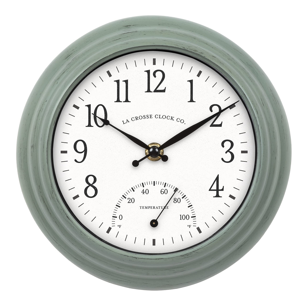 La Crosse Clock 433-3020 8-inch sage-green dial with clear indoor visibility.