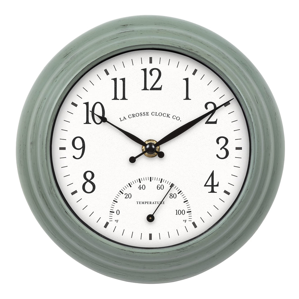 La Crosse Clock 433-3020 8-inch sage-green dial with clear indoor visibility.
