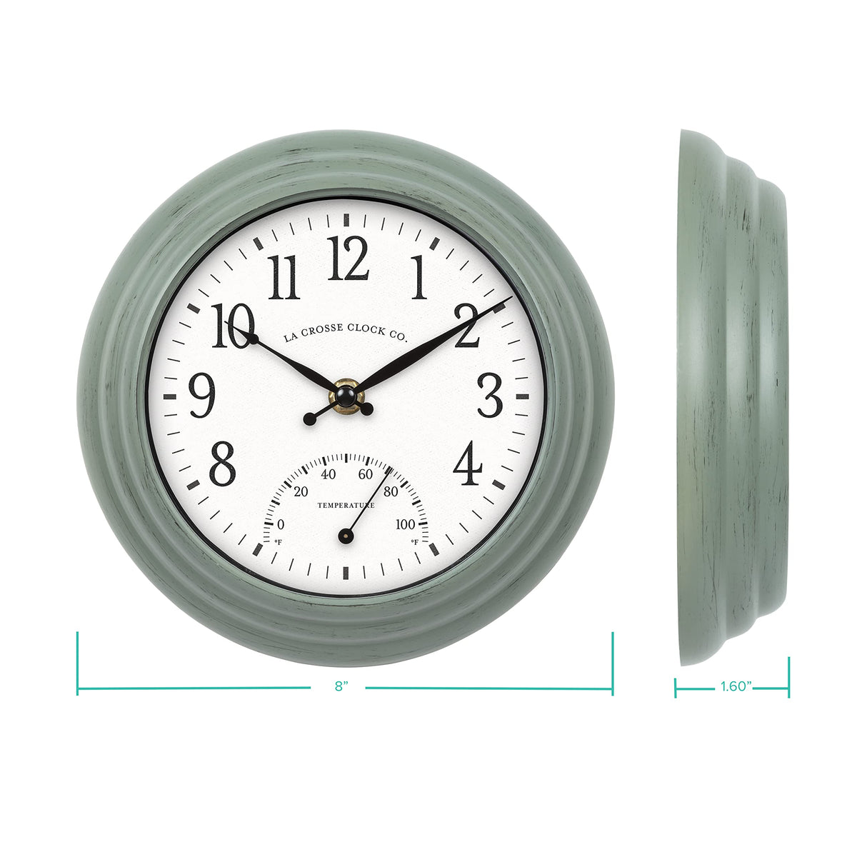 La Crosse Clock 433-3020 UV-protected dial resists sun fade outdoors.