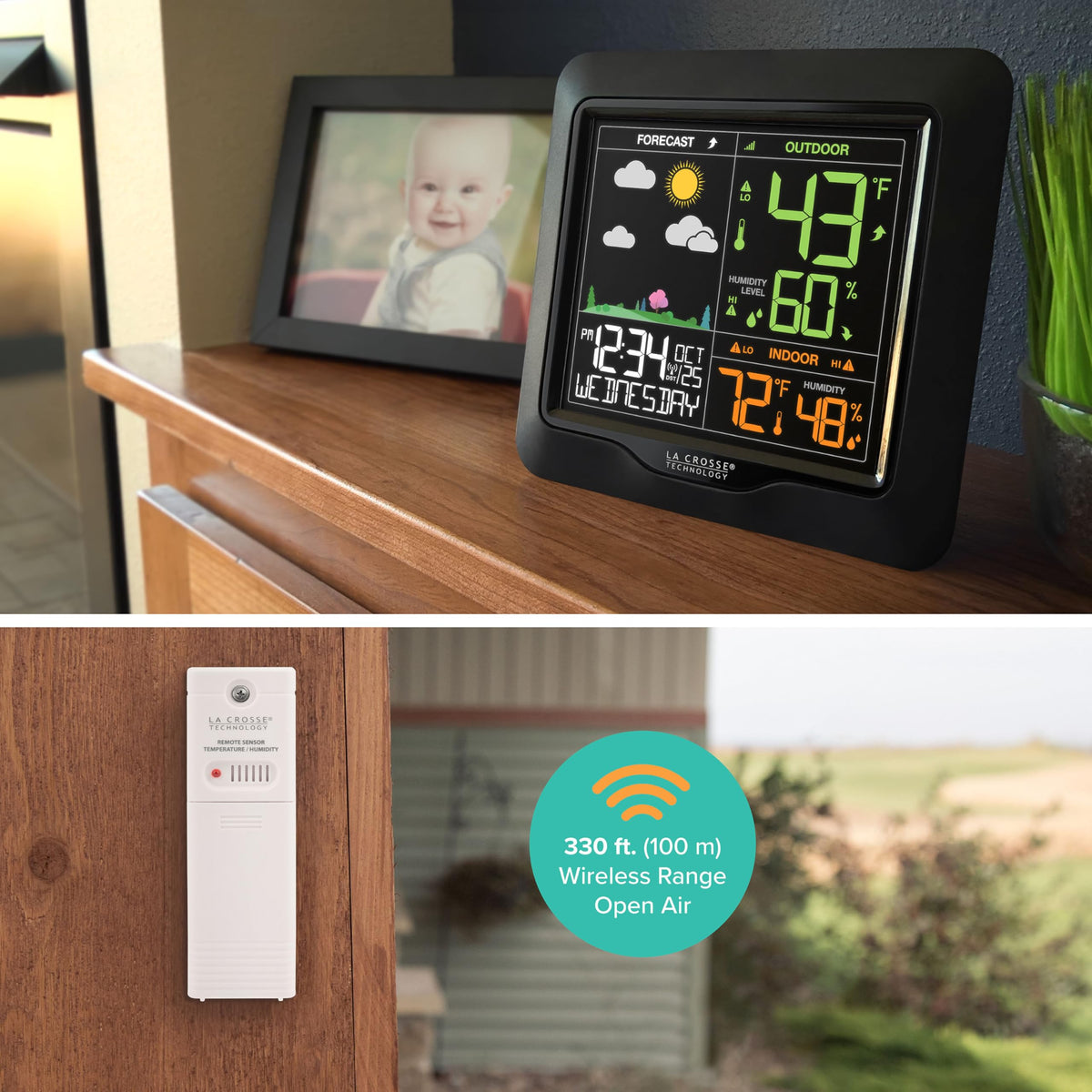 La Crosse L78571 indoor-outdoor temperature and humidity readings at a glance