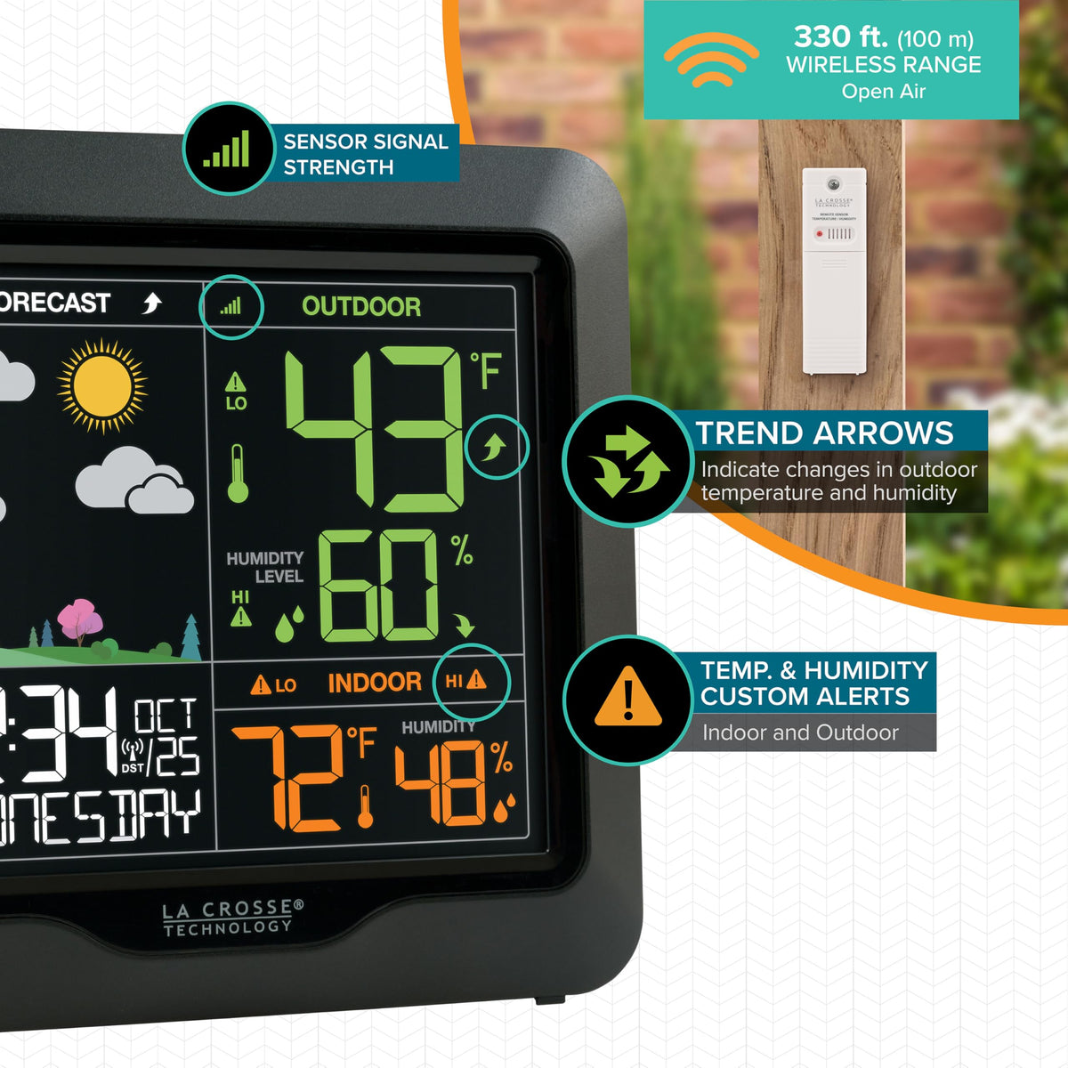 La Crosse L78571 wireless sensor with 330 ft range for flexible placement
