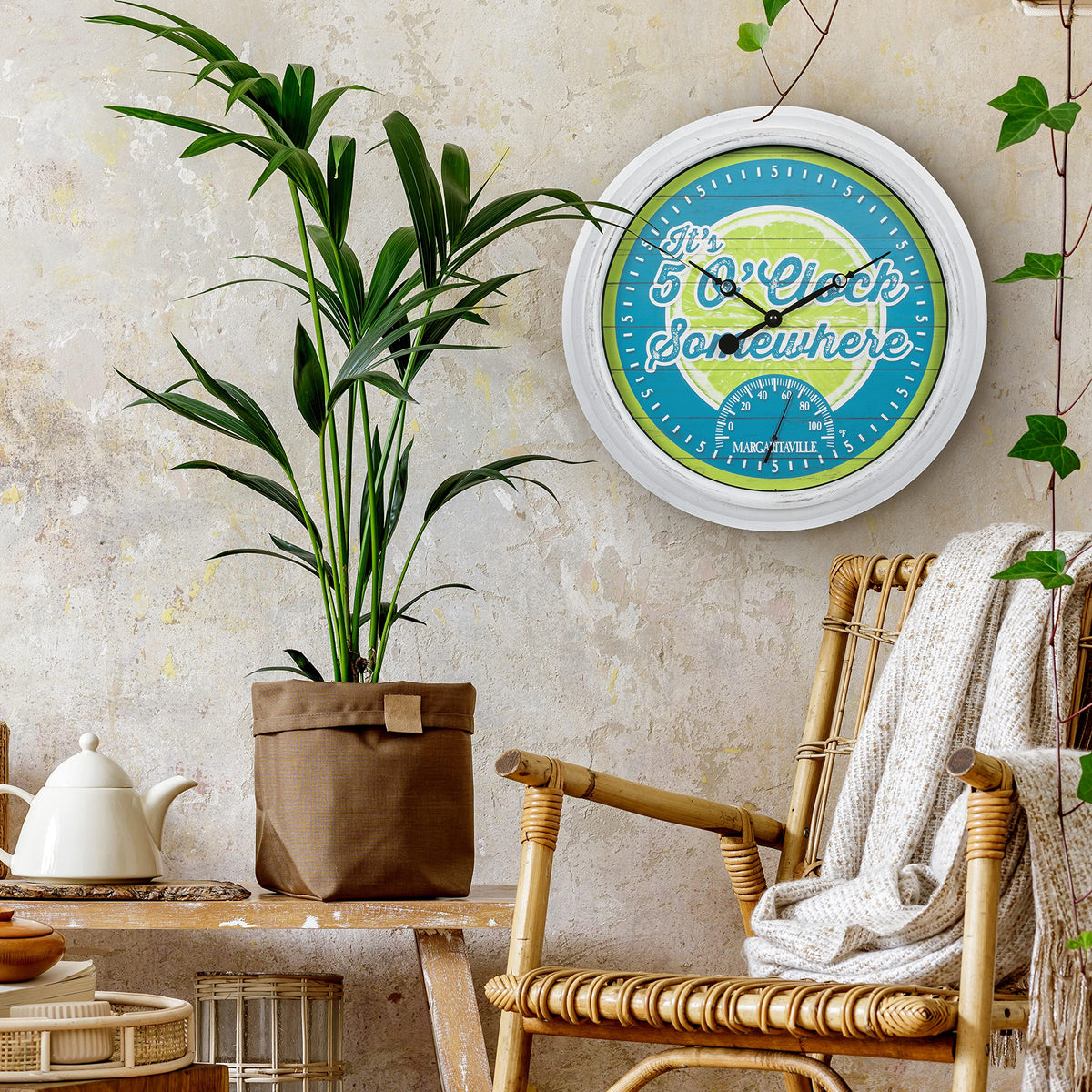 La Crosse Technology Margaritaville clock battery compartment for easy setup.