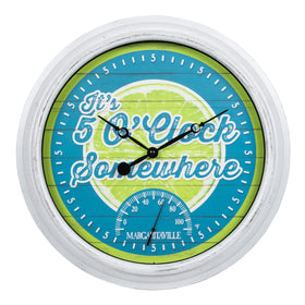 La Crosse Technology Margaritaville clock front view with tropical dial.