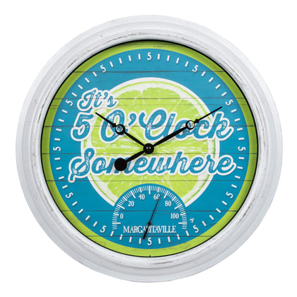 La Crosse Technology Margaritaville clock front view with tropical dial.