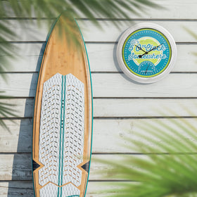 La Crosse Technology Margaritaville clock glass lens and metal hands clarity.