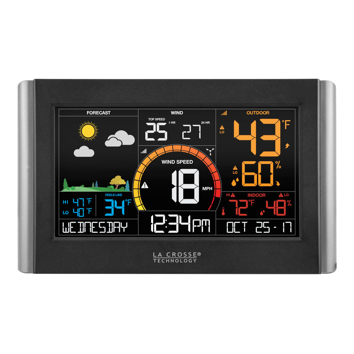 La Crosse Technology V21-WTH wind sensor highlights fast outdoor wind speed updates.