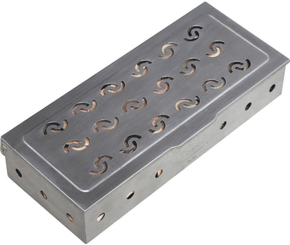 La Cuisine Smoker Box on a grill; thick stainless steel for durability.