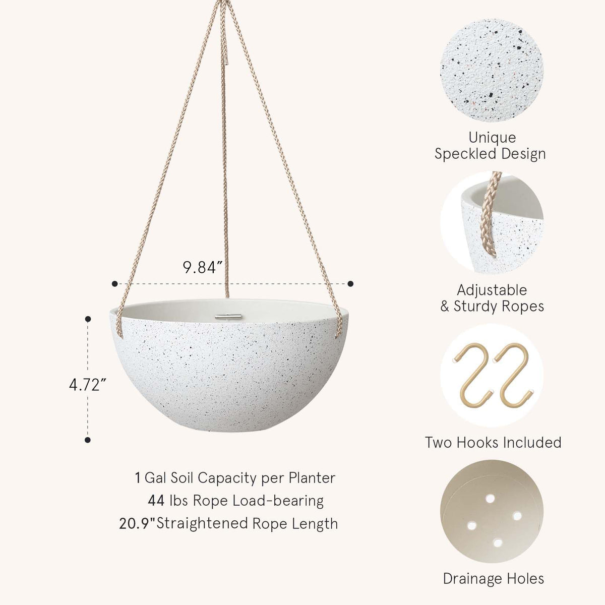 LA JOLIE MUSE closeup of speckled white planter finish for stylish decor.