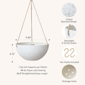 LA JOLIE MUSE closeup of speckled white planter finish for stylish decor.