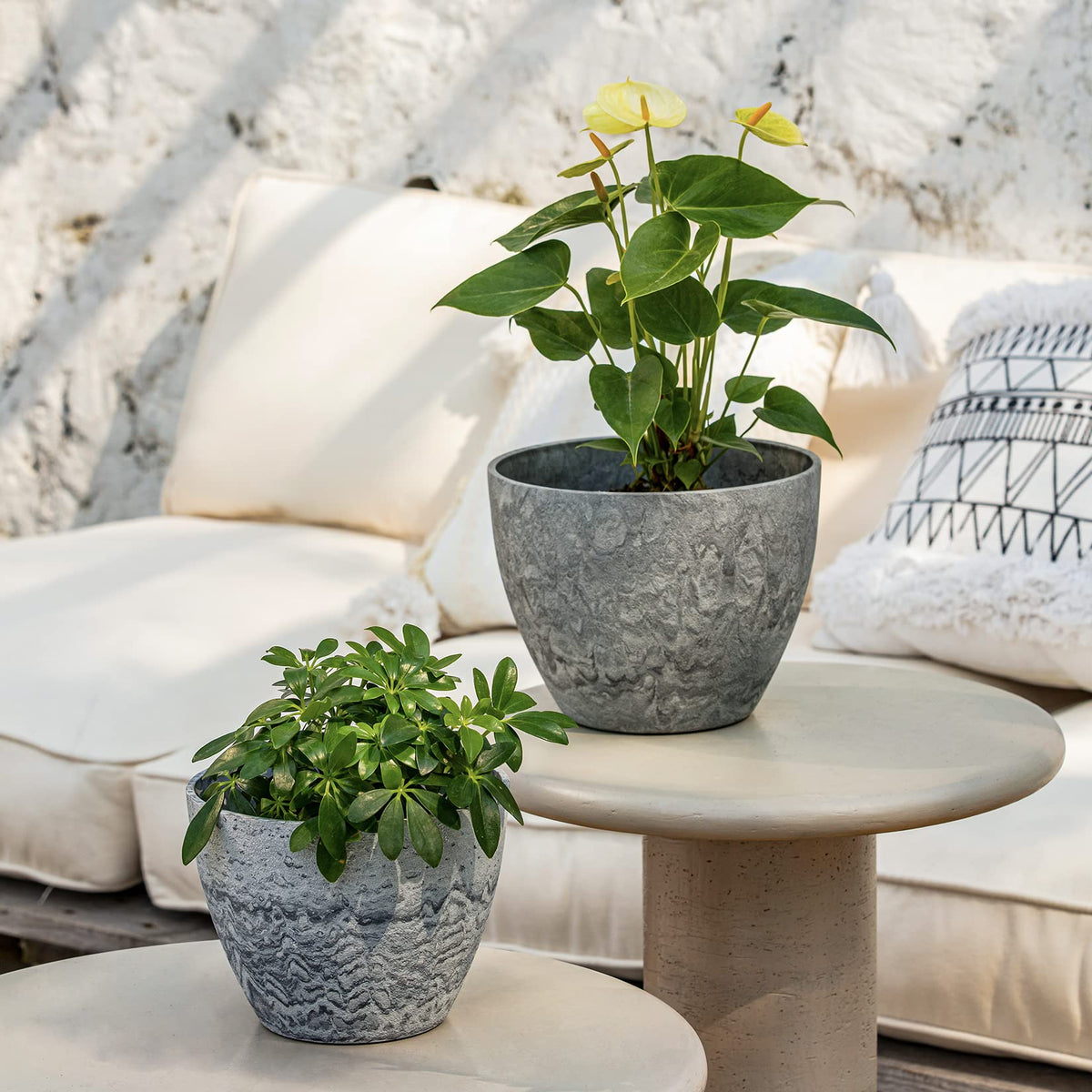 LA JOLIE MUSE flower pot 7.5-inch indoor marble grey for stylish indoor greenery