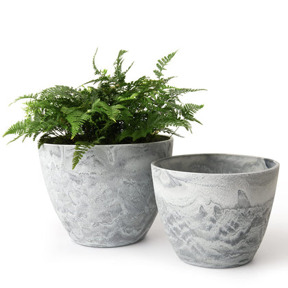 LA JOLIE MUSE flower pot 8.6-inch outdoor marble grey with drainage for healthy plants