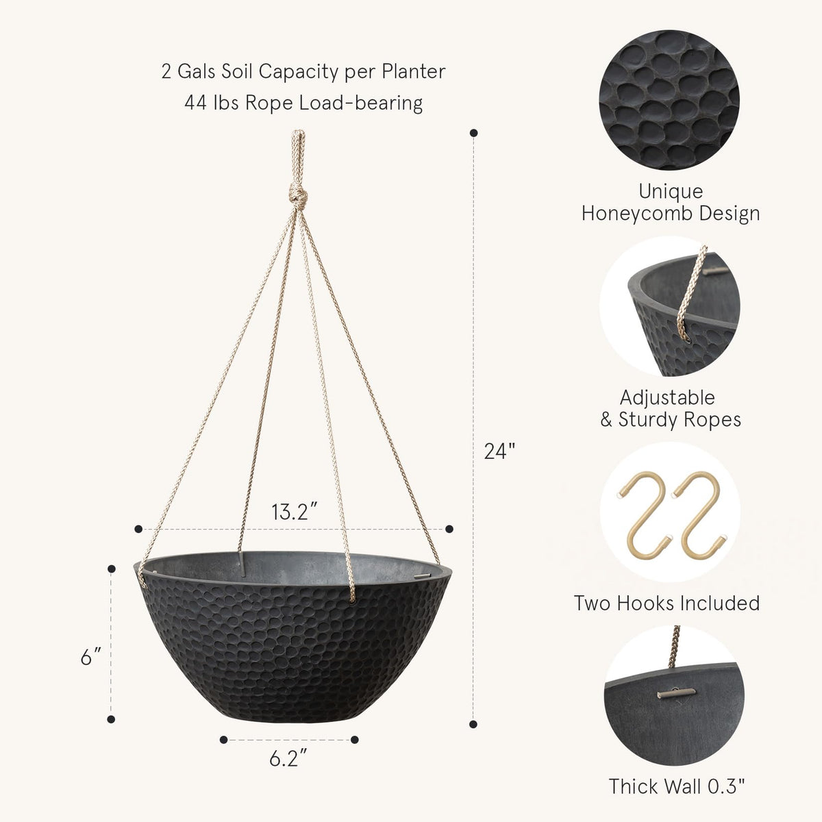 LA JOLIE MUSE matte black hanging planter outdoors adds bold style to balconies