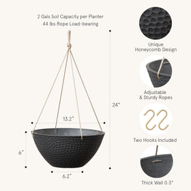 LA JOLIE MUSE matte black hanging planter outdoors adds bold style to balconies