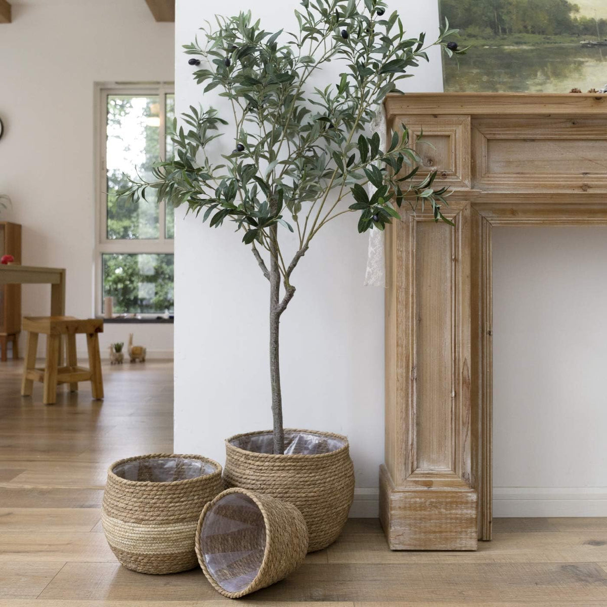 La Jolie Muse seagrass planter large front view for versatile rustic decor.