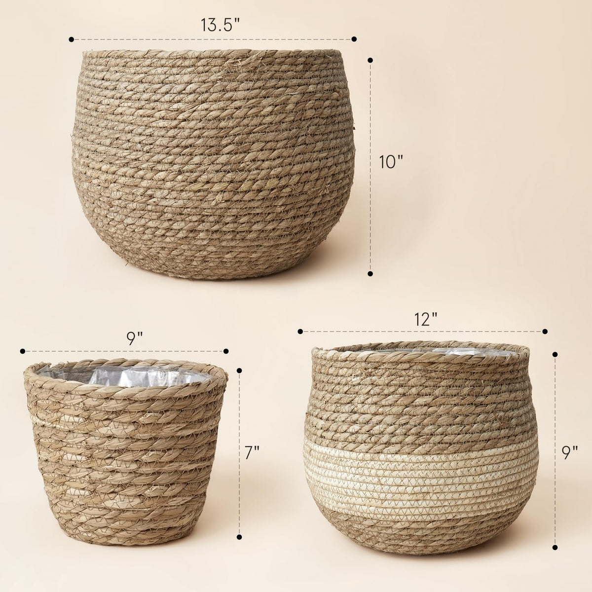 La Jolie Muse seagrass planter 3-pack enhances decor and organization.