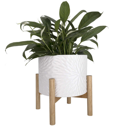 LA JOLIE MUSE white planter with stand and daisy pattern for elegant indoor décor.