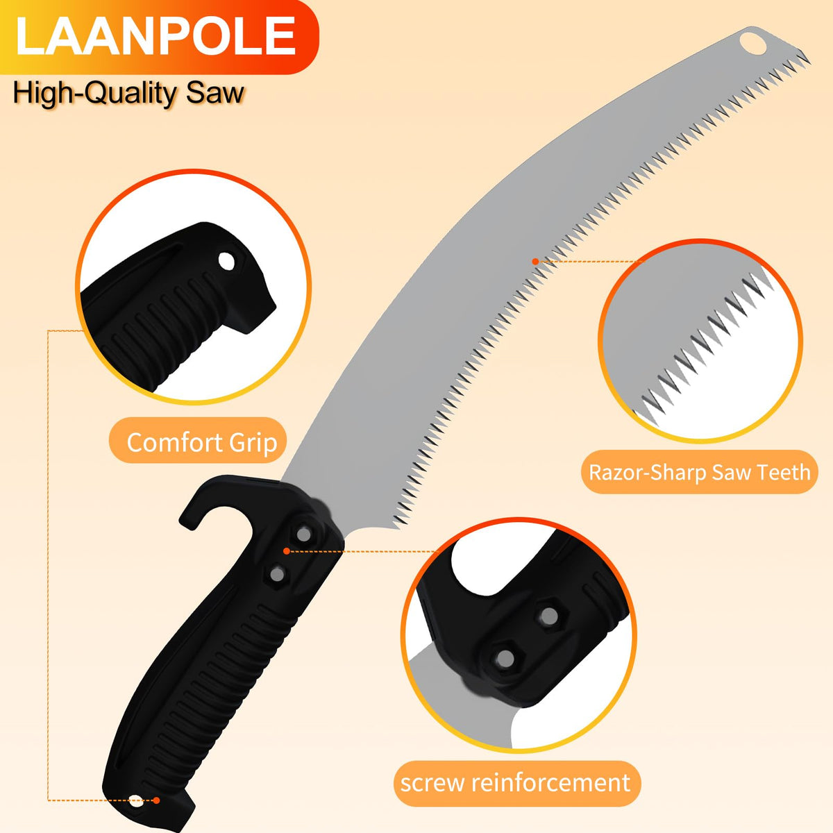 LAANPOLE telescoping pole 5-20ft enables versatile trimming from ground.