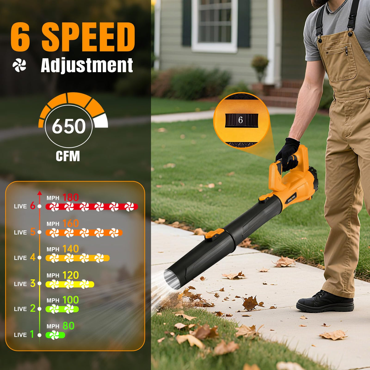 Laapee leaf blower with 2x4.0Ah batteries for extended outdoor tasks.