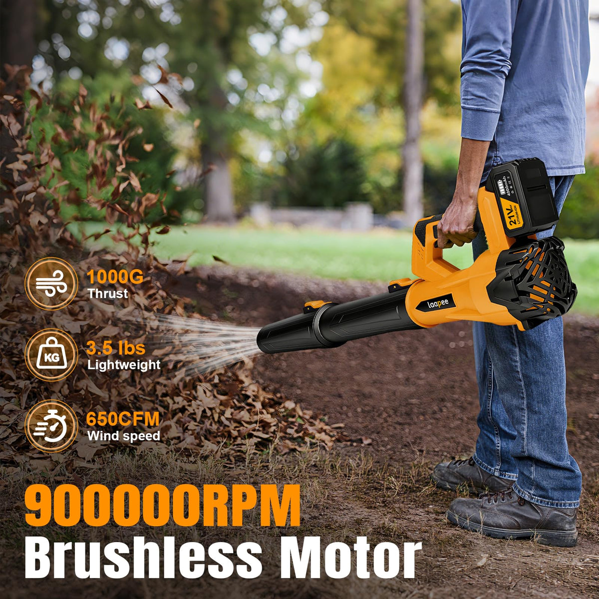 Laapee leaf blower 6-speed control adapts power for decks and patios.