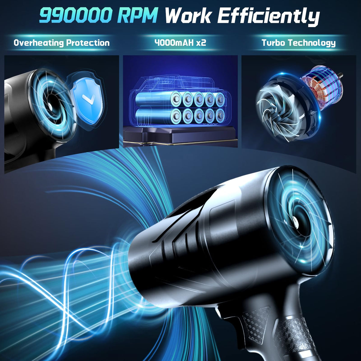 Laapee high-speed-turbo motor powers quick debris clearance.