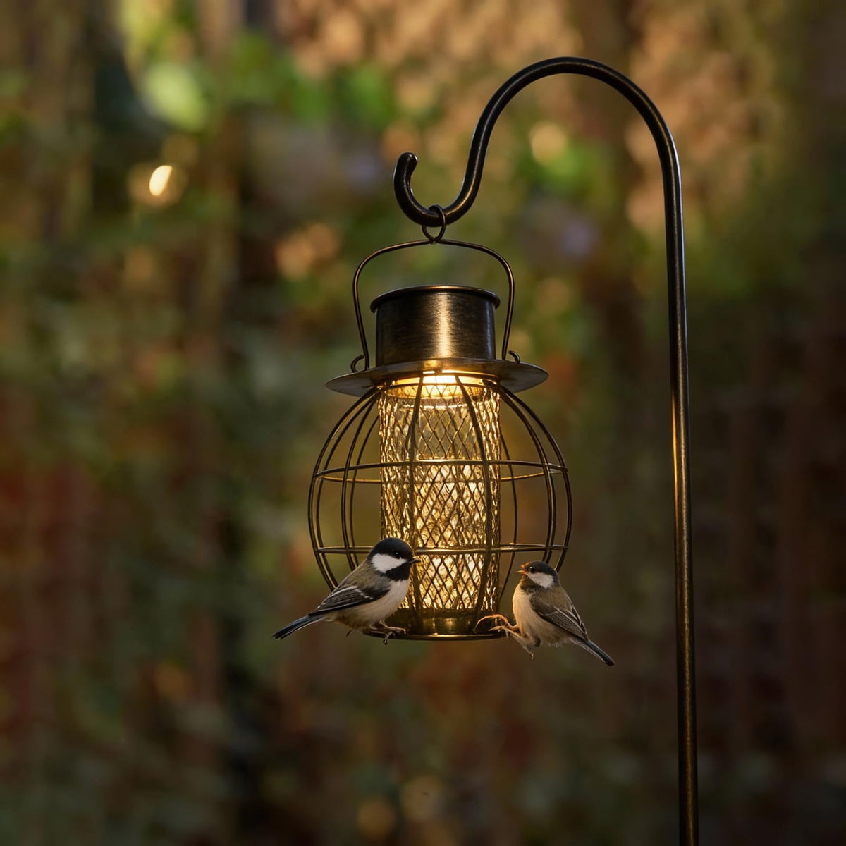 LAbyrent dusk-to-dawn lighting enhances garden ambiance.