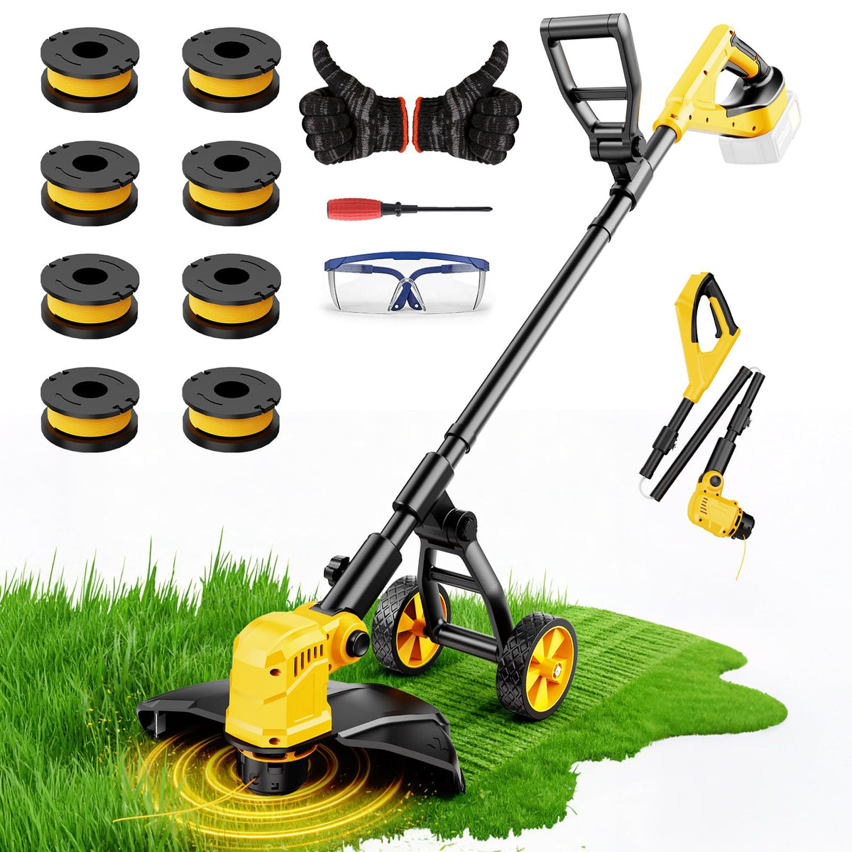 Lacoco 3-in-1 cordless trimmer with wheel eases edging along borders.