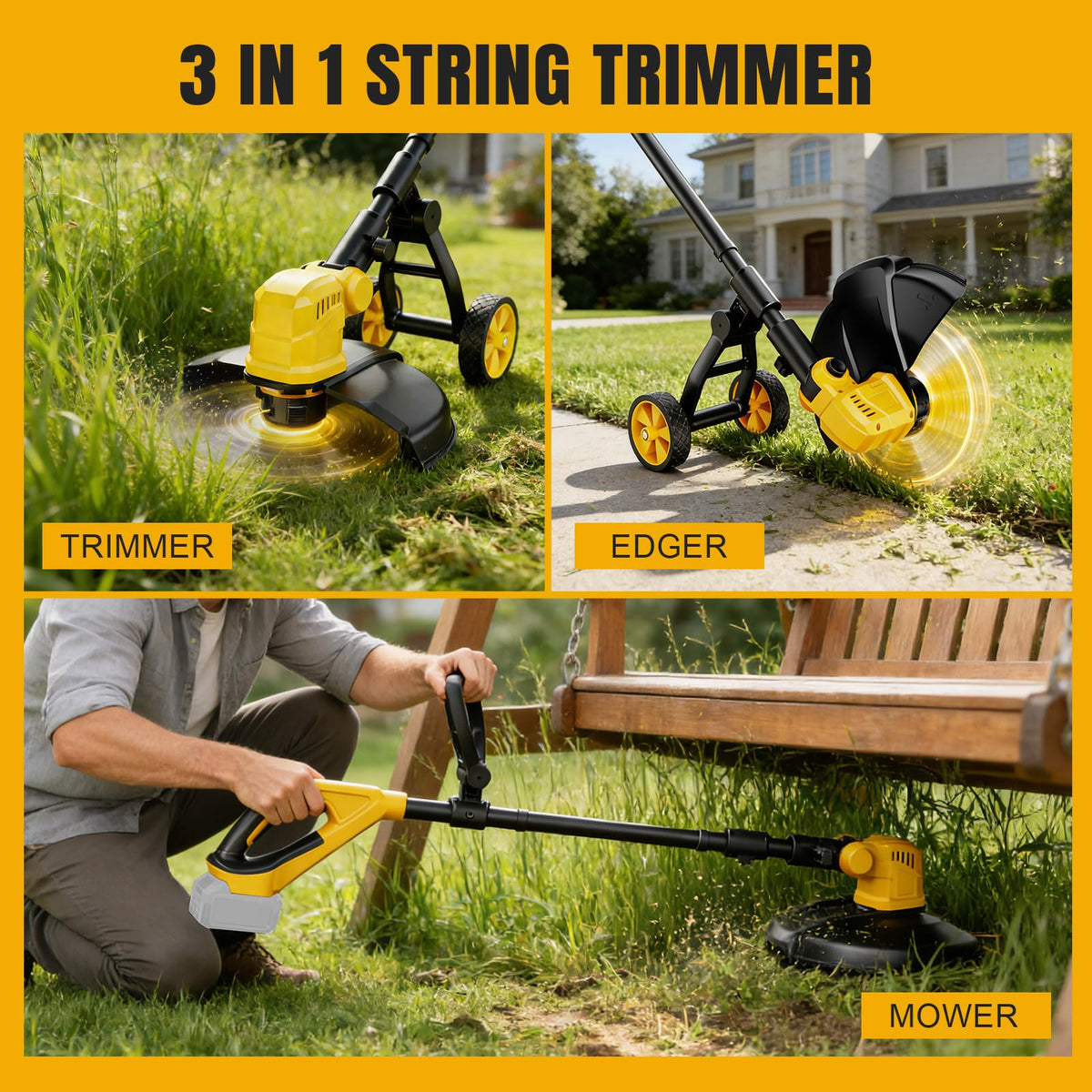 Lacoco 3-in-1 tool trims, edges, and mows in one unit.