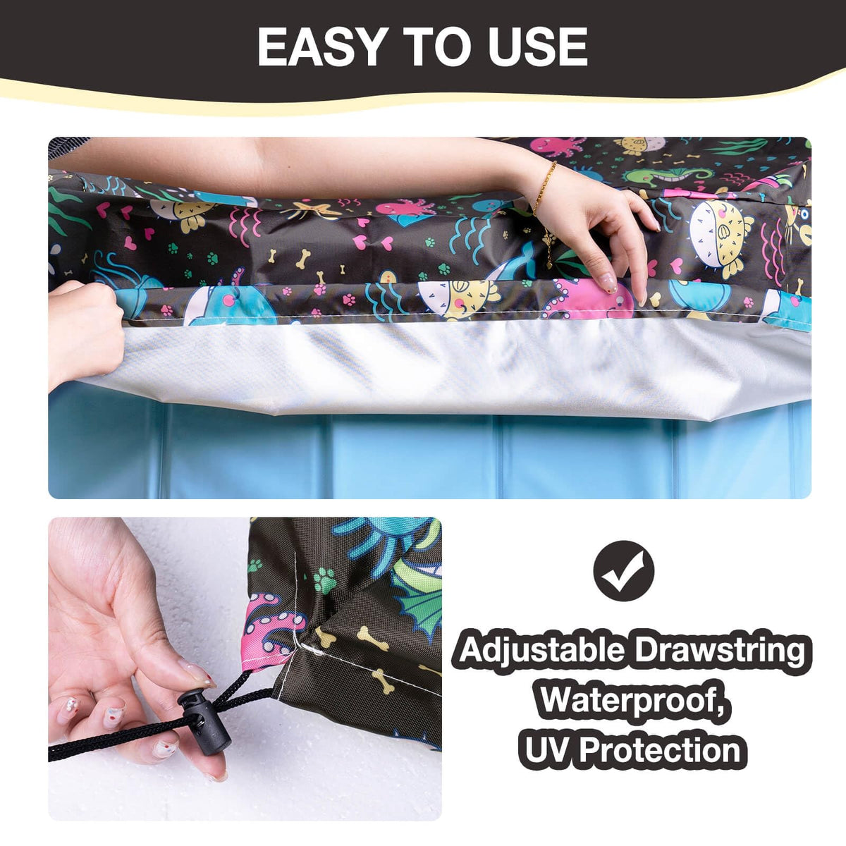 Ladadee elastic hem cord round pool cover for a secure fit