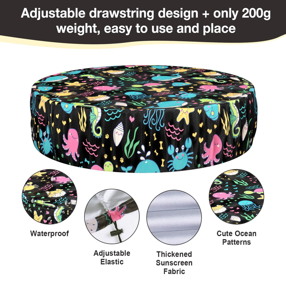 Ladadee foldable round pool cover for 48in keeps a medium pool clean and dry