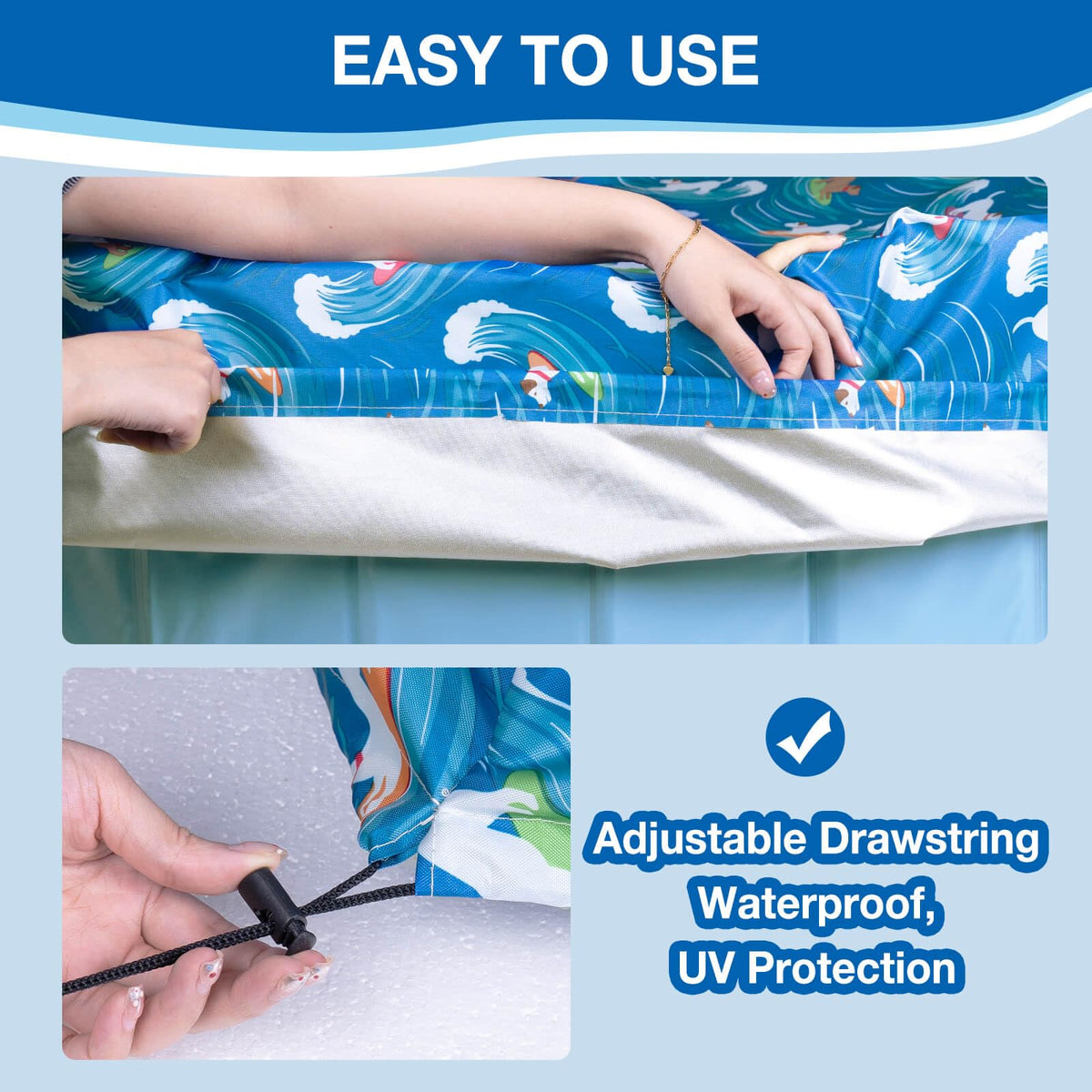 Ladadee PVC-coated pool cover provides waterproof protection during rain and outdoor use.