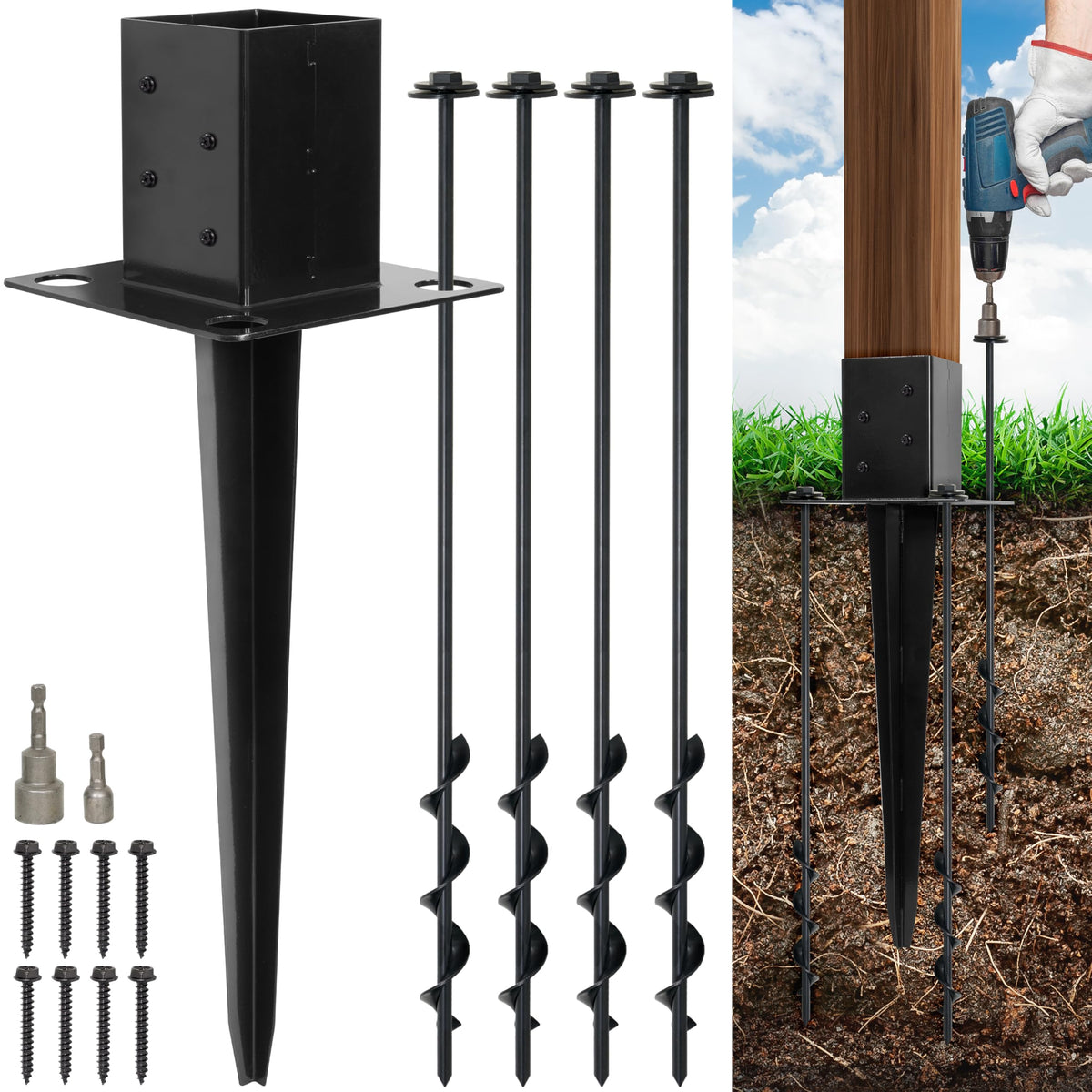 LADECH 4x4 fence post anchor with 24-inch base for sturdy fence installation.