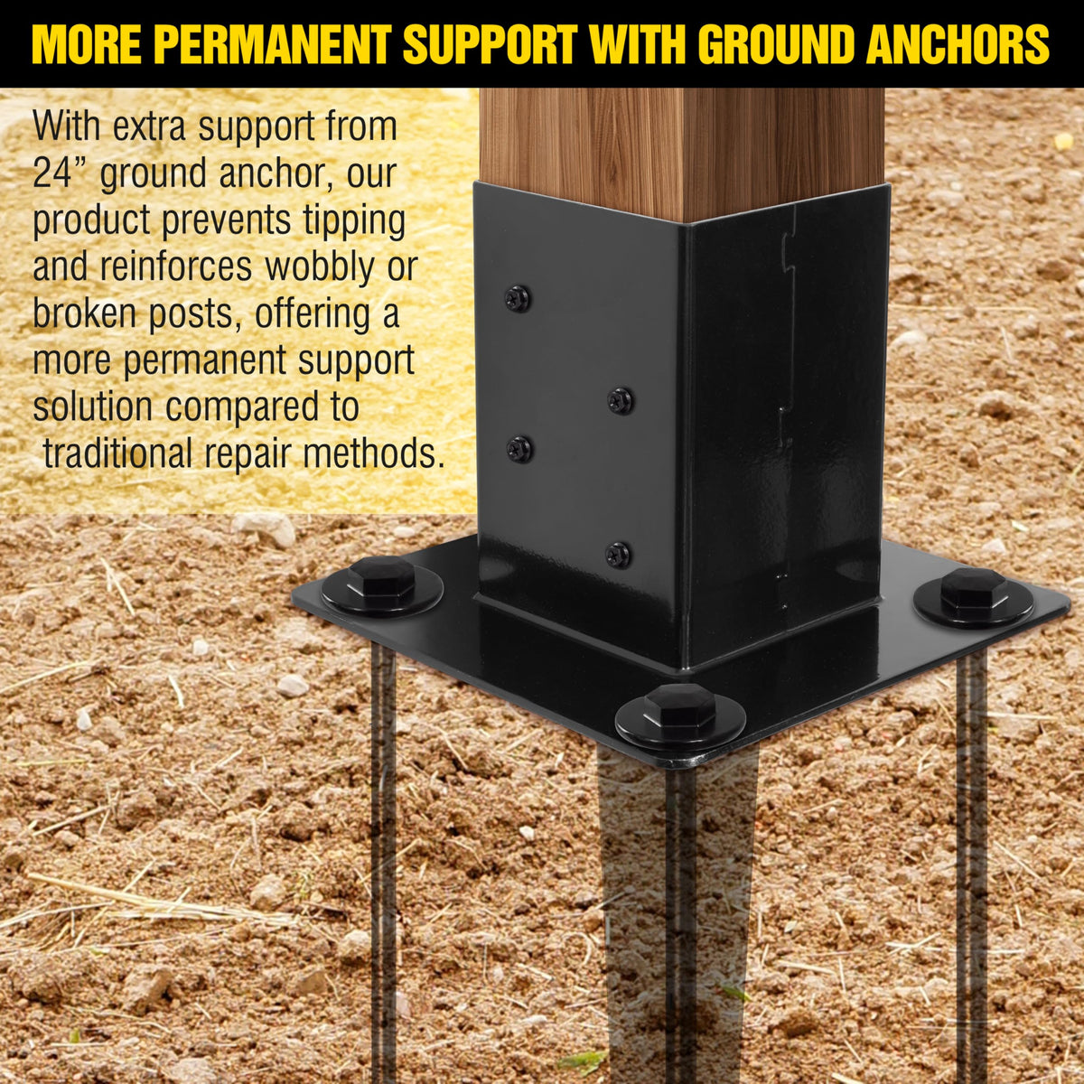 LADECH ground anchors secured in four corners for reliable post stability.