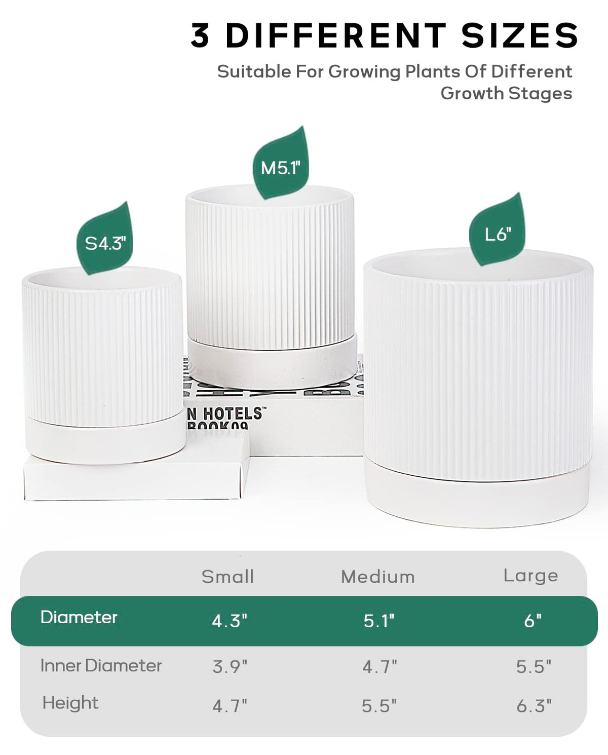 LaDoVita 3-pack medium 5-inch planter with drainage holes for healthy indoor plants.