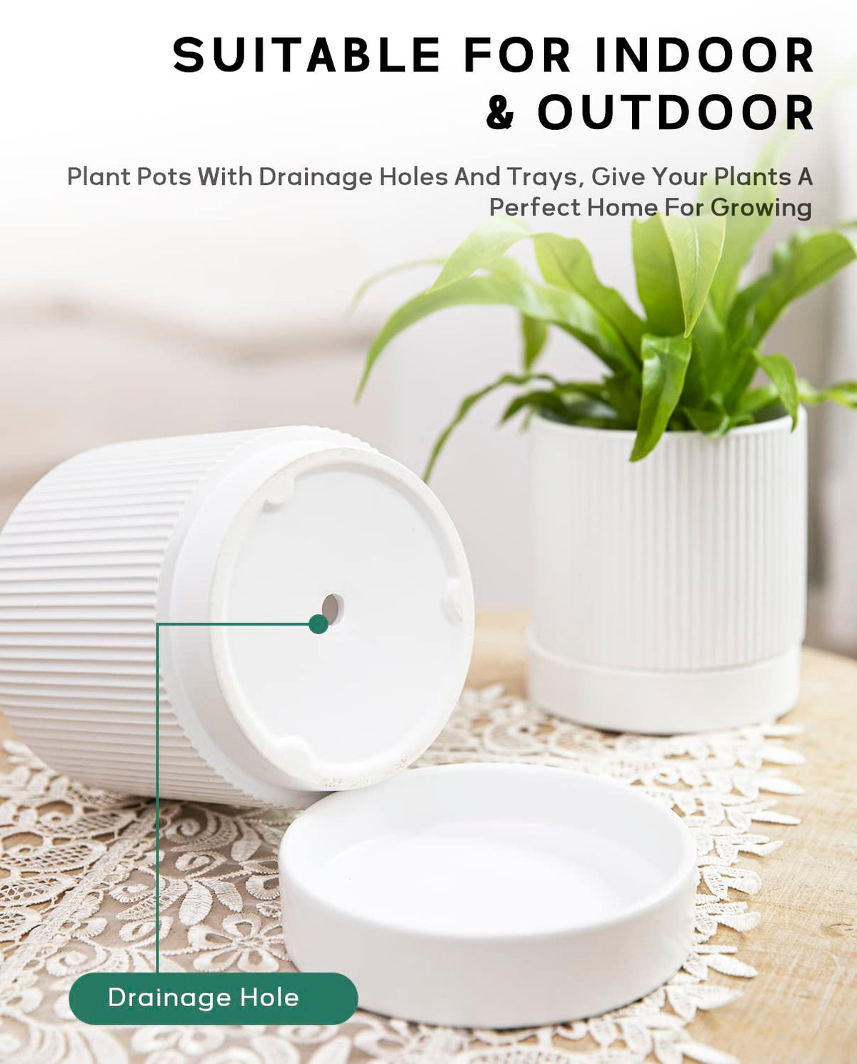 LaDoVita ceramic planter with vertical stripes adds modern style to spaces.