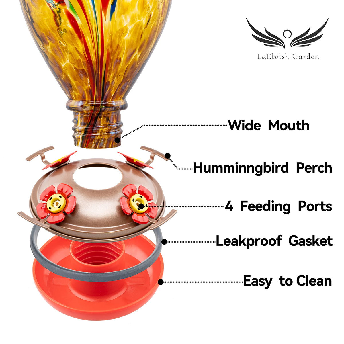 LaElvish Garden Wide Mouth Fill makes nectar refilling quick and mess-free.